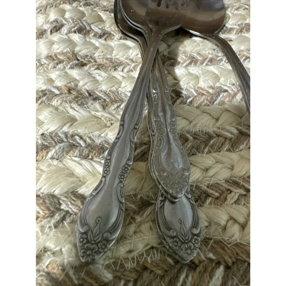 Vollrath Stainless Steel Spoons Japan Floral Pattern Ornate Flatware Set of‎ 2